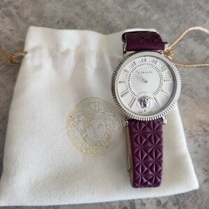 Versace V-helix Ivory Dial Leather Ladies watch VQG010015